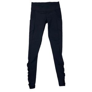 Lululemon Womens Black Speed Tight III Ruched Leggings Solid Side Pockets